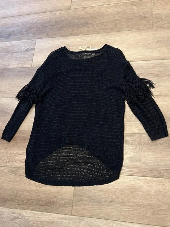 NWT Chelsea & Violet Black Fringe See-Through Knit Top Hi-Low Relaxed Fit - Picture 13 of 13